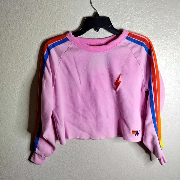 Aviator Nation Tie Dye Bolt Stitch Cropped Crew Sweatshirt Sz Xs - Picture 2 of 8